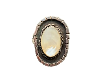 Handcrafted Mother of Pearl and Sterling Silver Ring Size 7.75 Ring Oval Shape