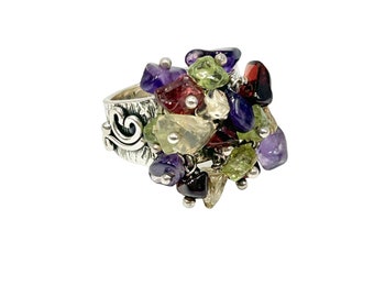 Sterling Silver Ring Size 5 Garnet Amethyst Peridot Citrine Gemstones Jewelry