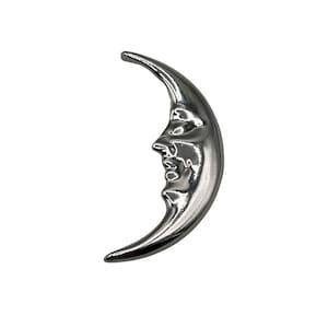 Vintage Crescent Moon Pin Brooch Man On The Moon Silver Tone Half Moon Face Pin