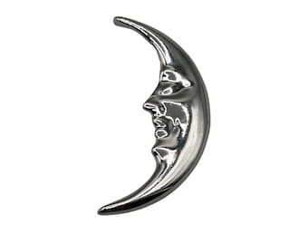 Vintage Crescent Moon Pin Brooch Man On The Moon Silver Tone Half Moon Face Pin