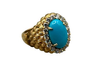 VICTORIA WIECK Ring Size 8.5 Turquoise Zircon 925 Sterling Silver 14k Gold Vermeil