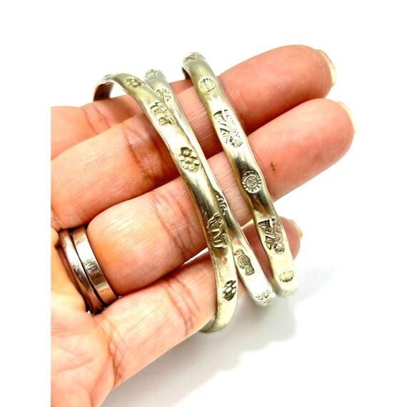 Mexican Bracelets Set of 3 Bangles Silver Tone St… - image 3