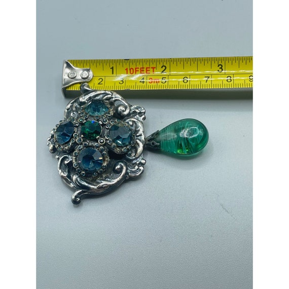 Vintage Jeweled Brooch Faux "Flawed" Emerald Drop… - image 8