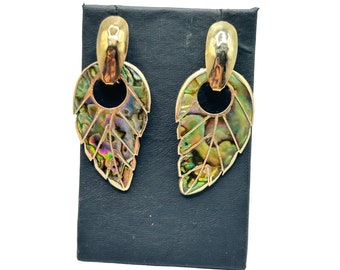 Vintage Abalone Shell Dangling Earrings Removable Jackets Dangles Iridescent