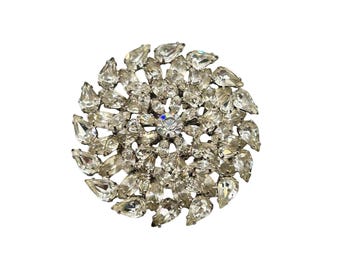 Vintage Rhinestone Brooch Flower Shaped Layered Pin Diameter Sparkly Elegant Pin