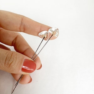 set of two glass stick pins vintage pair of clear tops pins