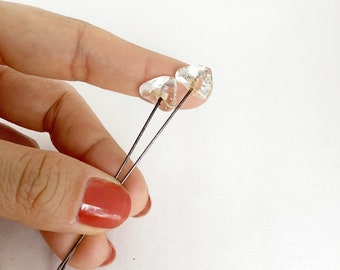 set of two glass stick pins vintage pair of clear tops pins