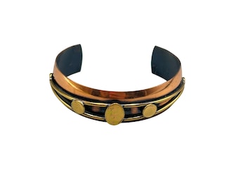 Vintage Copper Bracelet With Brass Design 60s 70s Retro Jewelry