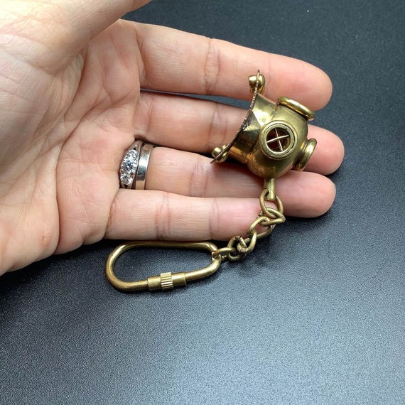 Solid brass diving helmet key ring key chain well… - image 4