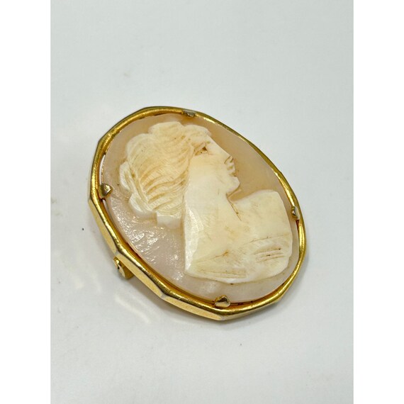 Vintage Shell Cameo Pin Brooch Carved Lady Profil… - image 2