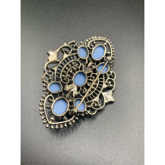 Vintage brooch Blue Glass Cabochons and marcasite… - image 3