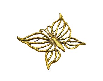 Vintage Brutalist Brass Butterfly Pin Brooch Big Oversized Statement Handmade