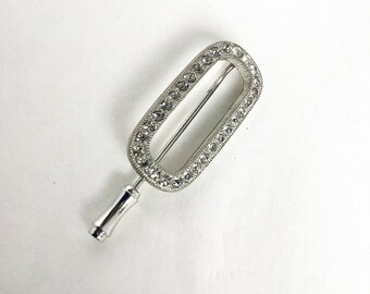 Art Deco stick pin classic design lapel pin silver color and rhinestones monogram initial letter O