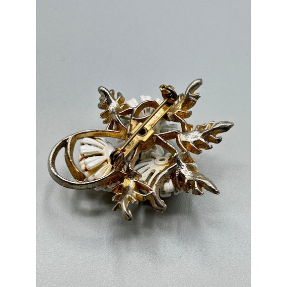 Vintage White Enamel Flower Pin Brooch Cluster Da… - image 4