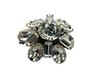 Petite Vintage Rhinestones Pin Brooch Domed Layered Small Floral Design