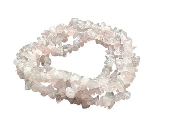 Pink Quartz Semi Precious Gemstones Chips Necklace Continuous Loop No Clasp