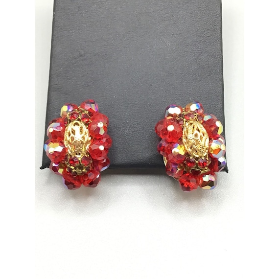 Signed LAGUNA Red AB Clusters Earrings Clip On Be… - image 1