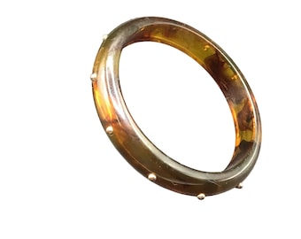 Apple Juice Lucite Bangle Swirled Marbled Studded Design Vintage Bracelet