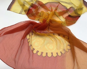 Pier Olivier Paris Orange Yellow Very Large Sheer Scarf Gorgeous Warm Fall Color