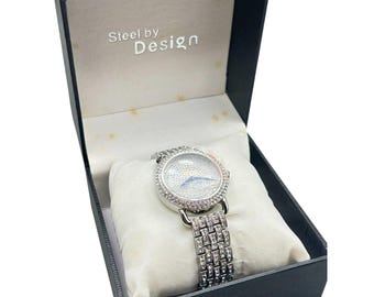 Pave' Crystal Bracelet Ladies Watch Steel by Design QVC New Old Stock