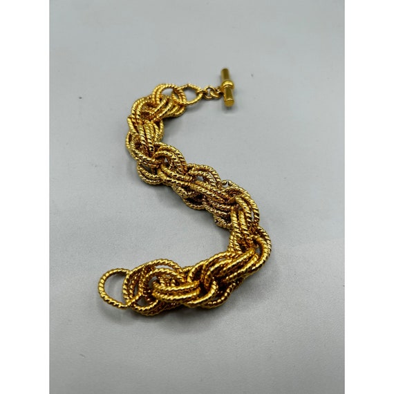 Chunky Gold Tone Bracelet Multi Links Twisted Rop… - image 4