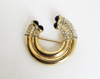 rhinestones classic design  old pin brooch vintage black accents  rhinestones round  costume jewelry