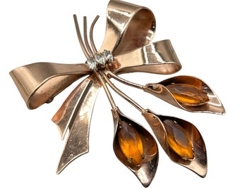 Sterling Corocraft Coro Pegasus Pin Brooch Flower Calla Lily Rose Gold Plated