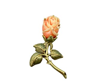 Rose Pin Brooch 1928 Brand Antiqued Pink Rose Flower Jewelry