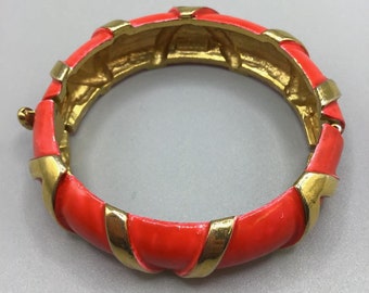 Original By Robert Hinged Bangle Hot Pink Enamel & Gold Tone Signed and Numbered