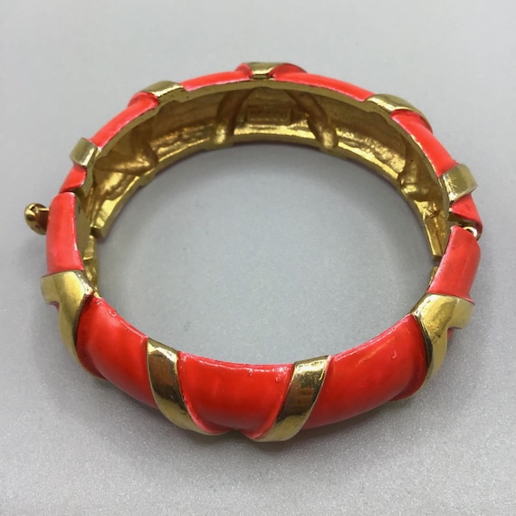 Original By Robert Hinged Bangle Hot Pink Enamel & Gold Tone Signed and Numbered
