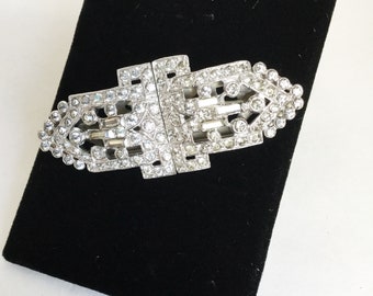 Clips pour robe DUO cadre de broche et clips strass Accessoires Art Déco bijoux anciens vintage brevetés