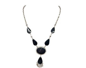 Peruvian Inca Inspired Souvenir Necklace Vintage Ethnic Black And Silver Color