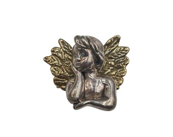 Bat Ami Cherub Brooch Angel Pin Dimensional Lost Wax Sterling Silver 925