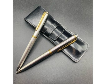 Givenchy Pen Set With Mechanical Pencil and Original Leather Case Silver And Gold