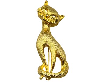 Slim Cat Pin Brooch Gold Tone Vintage Pin Animal Figural Kitty Costume Jewelry
