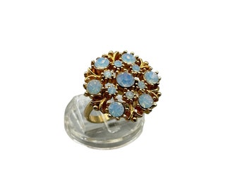 Vintage Opalescent Opaline Rhinestones Ring Adjustable Size Costume Statement