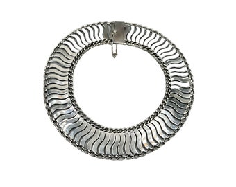 Plateria Farfan Taxco Mexico Sterling Silver Wide Chain Links Modernist Necklace