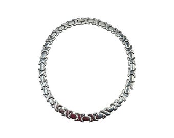 XOXO Stainless Steel Necklace 17" Long Simple Sleek Silver Color Link Collar Choker