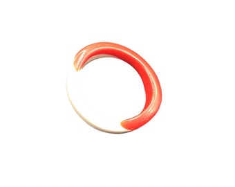 Funky Retro Bangle Two Tone Red and White Plastic Bracelet Pin Up Style