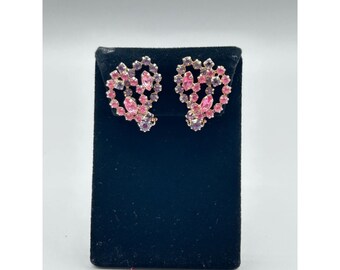 Pink Purple Rhinestones Fashion Clip On Earrings Vintage Designer Quality Clips