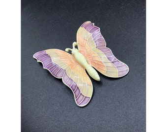 Made in W. Germany Butterfly Brooch in Pastel Colors Purple Yellow Orange Pin