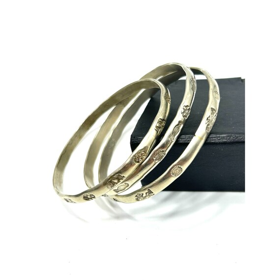 Mexican Bracelets Set of 3 Bangles Silver Tone St… - image 4
