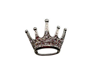 Petite Crown Pin Brooch Silver Tone And Clear Rhinestones Small Tiny Little Crown