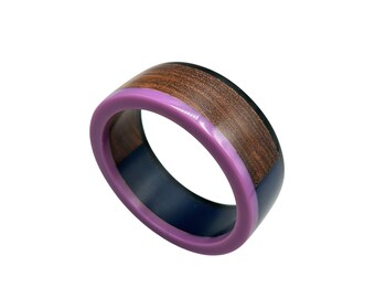 Vintage Bangle Bracelet Wood And Plastic Geometric Design Purple And Black