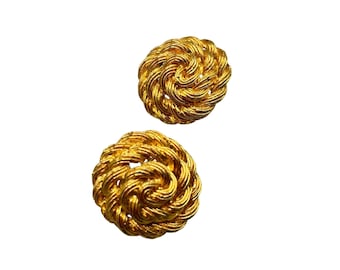 Unsigned Anne Klein Clip On Earrings Gold Tone Textured Rope Round Shape