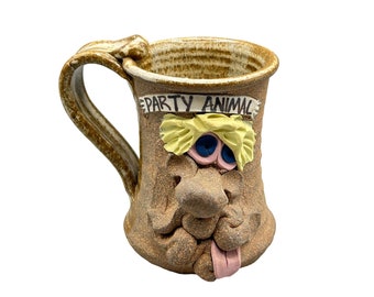 Vintage Ugly Face Mug "Party Animal" Handcrafted Art Pottery Mug Coffee Mug