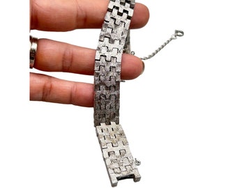 Vintage Bracelet Strung On Chain Brushed Silver Tone Sliding Links Signed with S