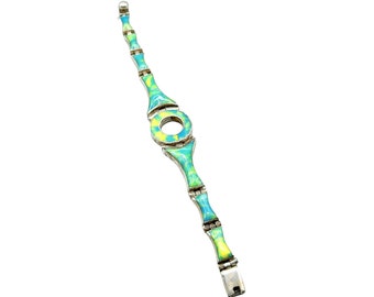 925 Mexico Sterling Silver Bracelet Turquoise Yellow Stone Inlay Circle Ring
