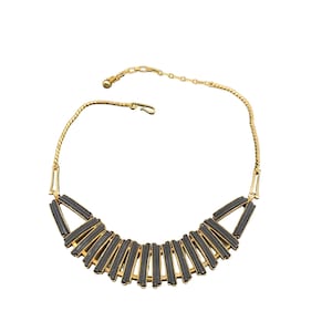 Vintage Retro Black and Gold Choker Collar Necklace Unusual Statement Jewelry