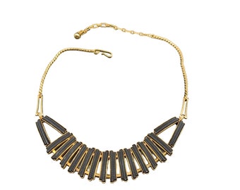 Vintage Retro Black and Gold Choker Collar Necklace Unusual Statement Jewelry